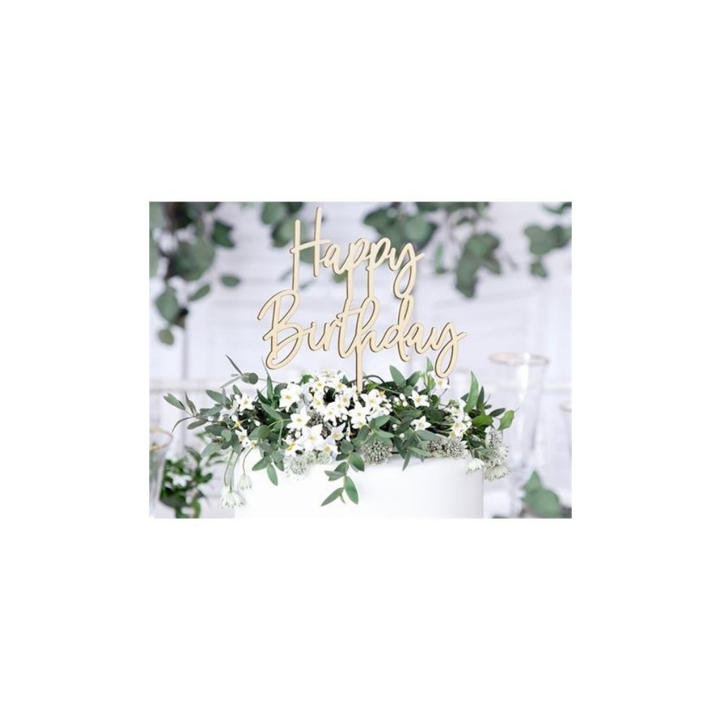 Dřevěný nápis Happy Birthday na dort 15 x 16 cm  /BP