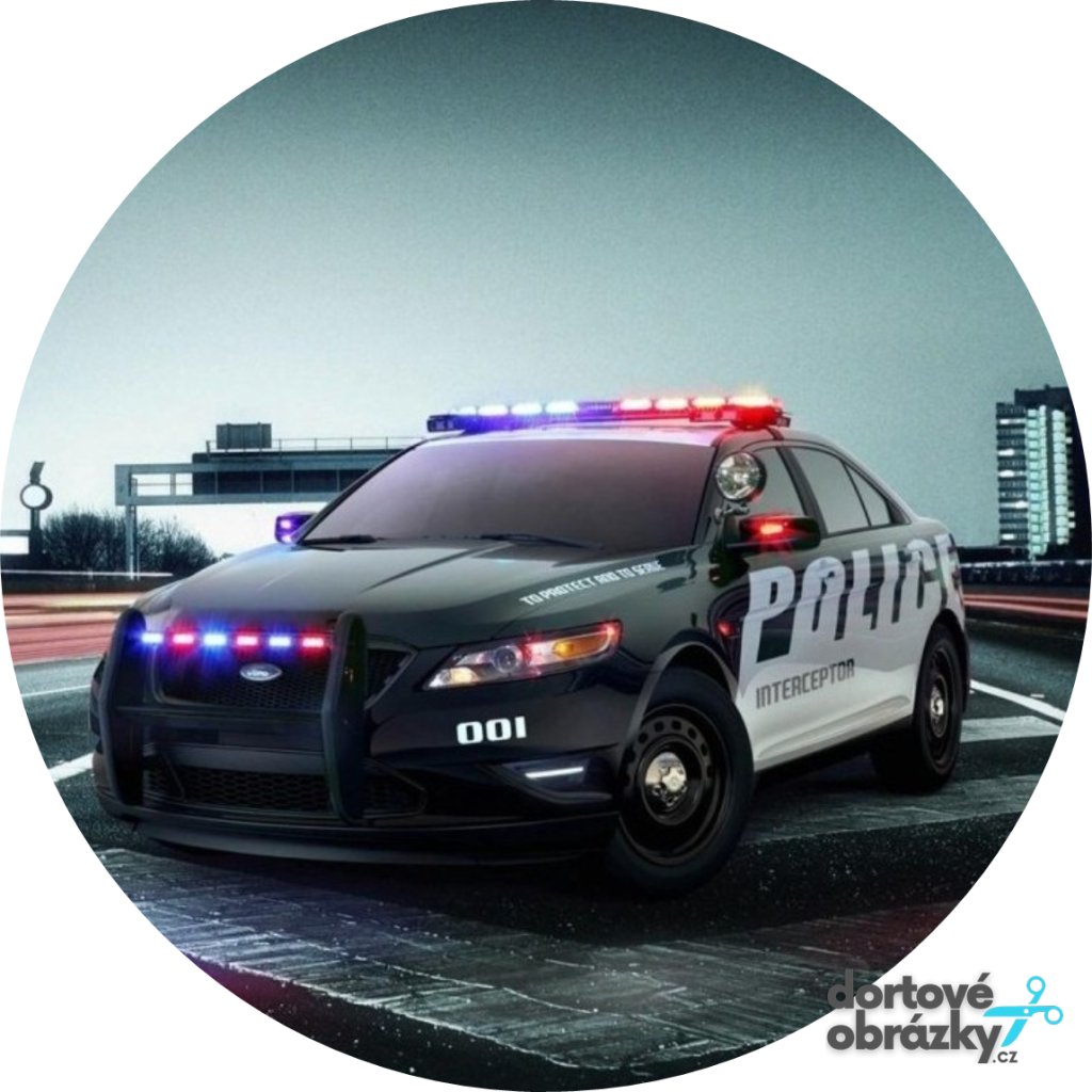 Jedlý papír POLICEJNÍ AUTO (● velikost průměr 20 cm ☝, ● materiál FONDÁNOVÝ DECORLIST ✴️)