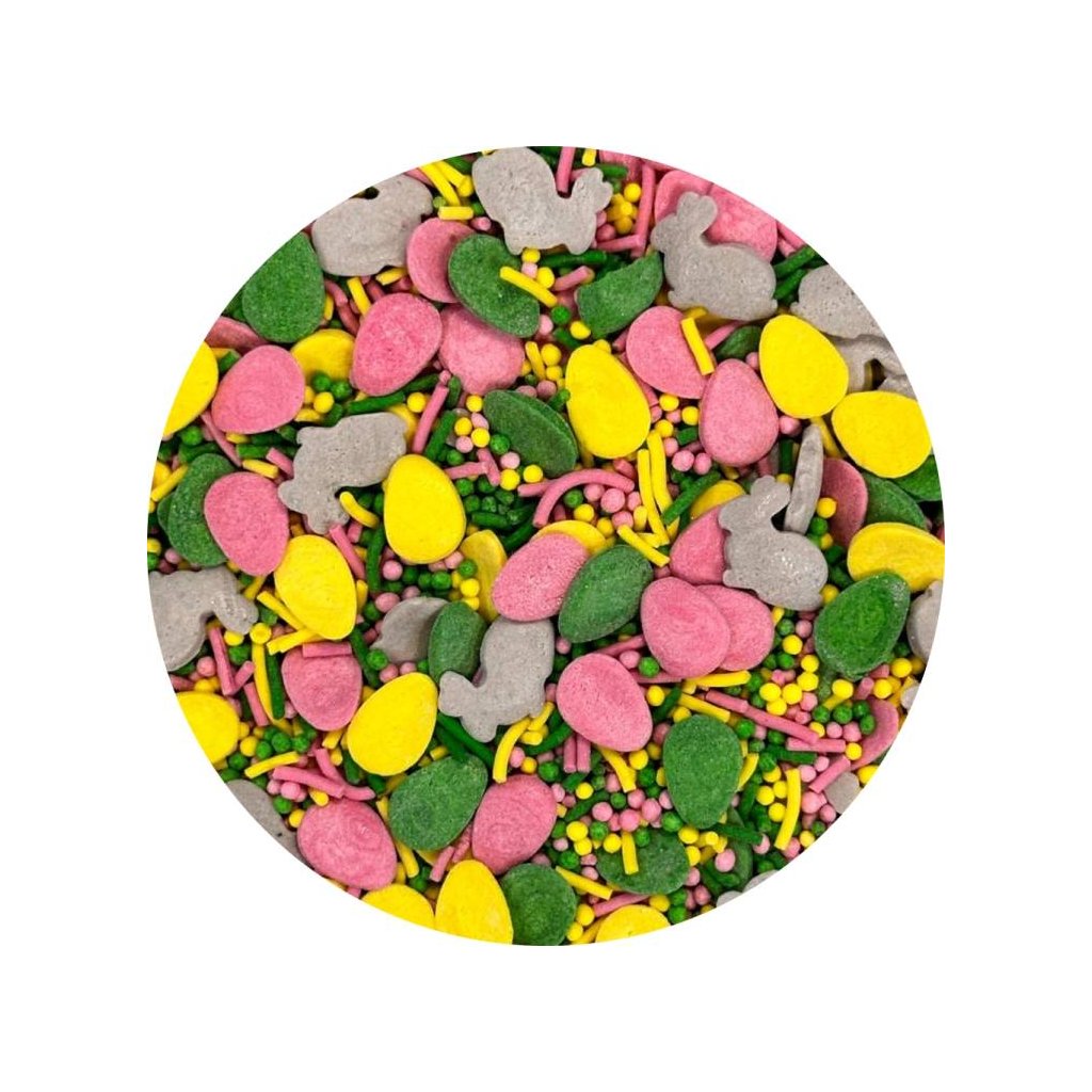 Cukrové zdobení žluté, šedé, růžové a zelené Easter Miracle (80 g) ♡