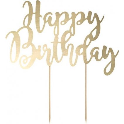 Dekorace na dort nápis Happy Birthday 22 cm - Zlatý  /BP