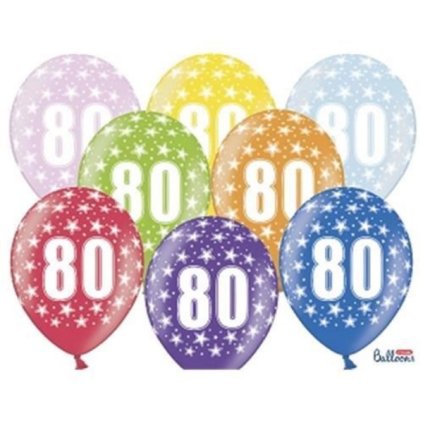 PartyDeco balónky barevné metalické 80. narozeniny (6 ks, náhodné barvy)