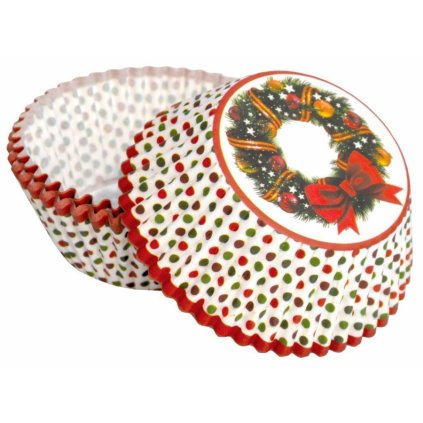 Alvarak košíčky na muffiny Vánoční věnec s červenou mašlí (50 ks)