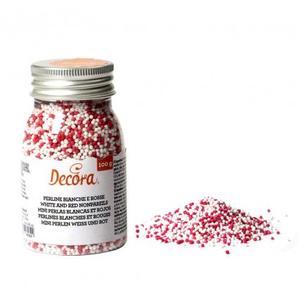 Cukrové zdobení mini perličky 1,5mm bílo červené 100g - Decora  | Skvělé pro Váš domácí dort