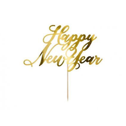 PartyDeco zapichovací dekorace na dort zlatá Happy New Year /D_KPT32-019M