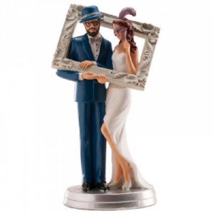 Svatební figurka na dort 18cm v rámu obrazu - Dekora  | Cukrářské potřeby