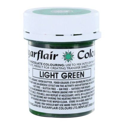 Barva do čokolády na bázi kakaového másla Sugarflair Light Green (35 g) C308 dortis  | Skvělé pro Váš domácí dort
