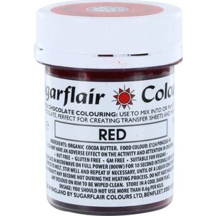 Barva do čokolády na bázi kakaového másla Sugarflair Red (35 g)  | Skvělé pro Váš domácí dort