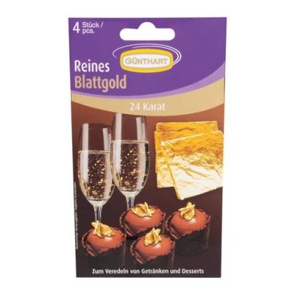 Jedlé zlato 24 karátů 4 listy 38x38mm - Cukrářský, dekorační výrobek
