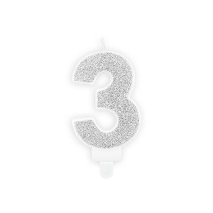 PartyDeco svíčka malá stříbrná číslo 3 ♡