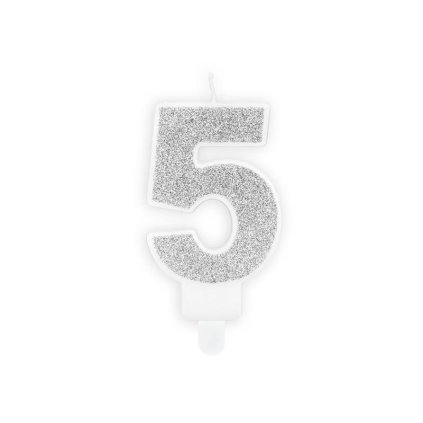 PARTY DECO Svíčka číslice "5" stříbrná 7 cm 1 ks