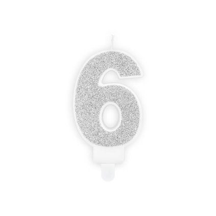 PARTY DECO Svíčka číslice "6" stříbrná 7 cm 1 ks