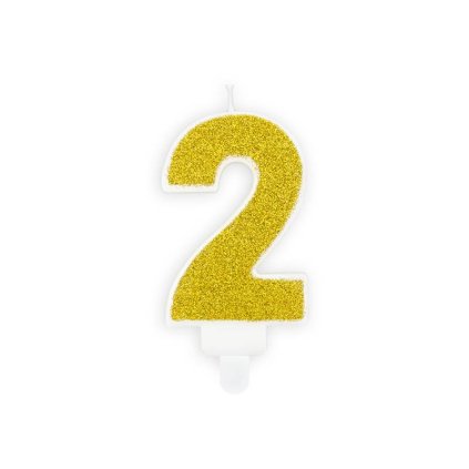 PARTY DECO Svíčka číslice "2" zlatá 7 cm 1 ks