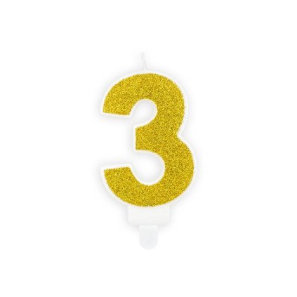 PARTY DECO Svíčka číslice "3" zlatá 7 cm 1 ks