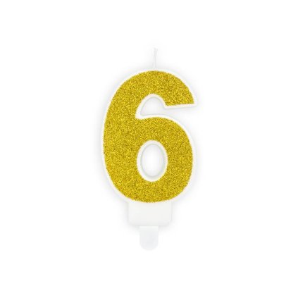 PARTY DECO Svíčka číslice "6" zlatá 7 cm 1 ks