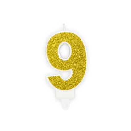 PARTY DECO Svíčka číslice "9" 7 cm zlatá 1 ks