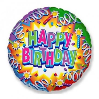 Foliový balonek Happy Birthday serpentiny 45cm - Nebalený  /BP