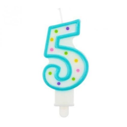 Dortová svíčka číslo 5 s puntíky 7, 5 cm - náhodná barva  /BP