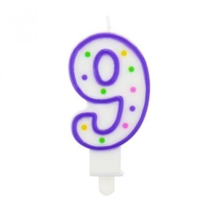 Dortová svíčka číslo 9 s puntíky – 7,5 cm  /BP