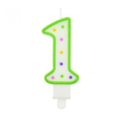 Dortová svíčka číslo 1 s puntíky 7, 5 cm - náhodná barva  /BP