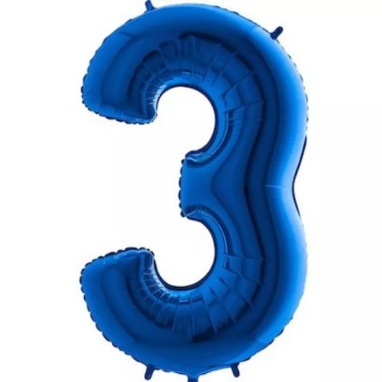 Nafukovací balónek číslo 3 modrý 102cm extra velký - Grabo  | Cukrářské potřeby
