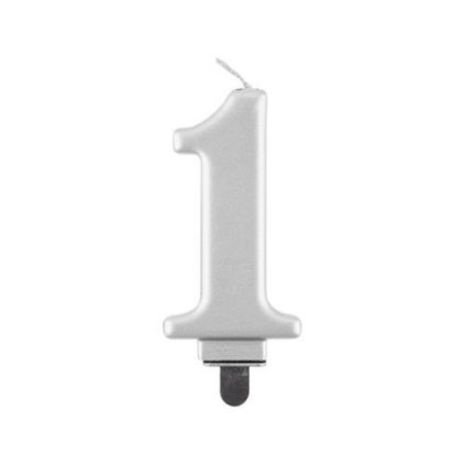 Svíčka narozeninová číslice 1 metalická stříbrná 8 cm  /BP