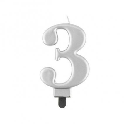 Svíčka narozeninová číslice 3 metalická stříbrná 8 cm  /BP
