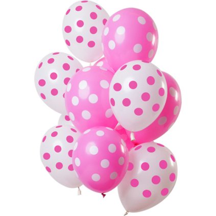 Latexové balonky Dots pink-white 30 cm - 12 ks  /BP