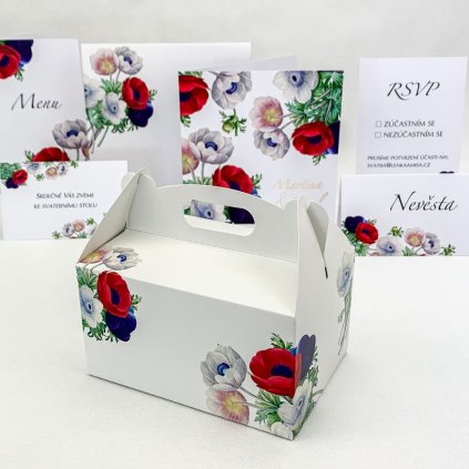 Svatební krabička malá s barevnými květy sasanek - K33-4011-01