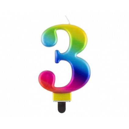 Svíčka - číslice "3" duhová 8cm 1 ks