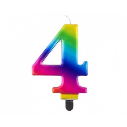 Svíčka - číslice "4" duhová 8cm 1 ks