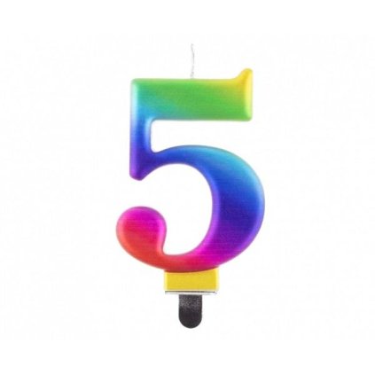 Svíčka - číslice "5" duhová 8cm 1 ks