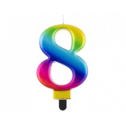 Svíčka - číslice "8" duhová 8cm 1 ks