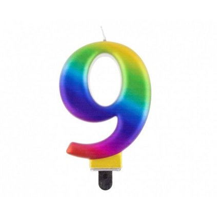 Svíčka - číslice "9" duhová 8cm 1 ks