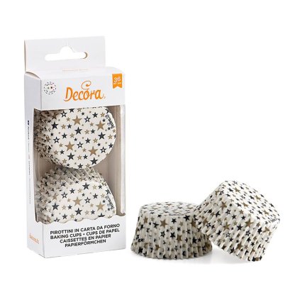 Decora košíčky na muffiny Bílé s černými a zlatými hvězdičkami (36 ks) ♡