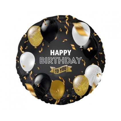 Foliový balonek kulatý černý Happy Birthday To You 45 cm  /BP