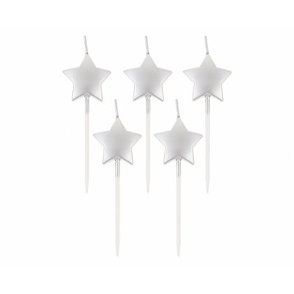 Dortové svíčky Stars - metalické stříbrné 6,5 cm - 5 ks  /BP