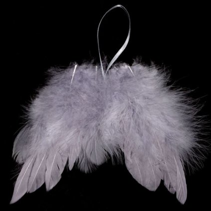 Závěsná dekorace z peří - Andělská křídla 13x9 cm - šedá  /BP