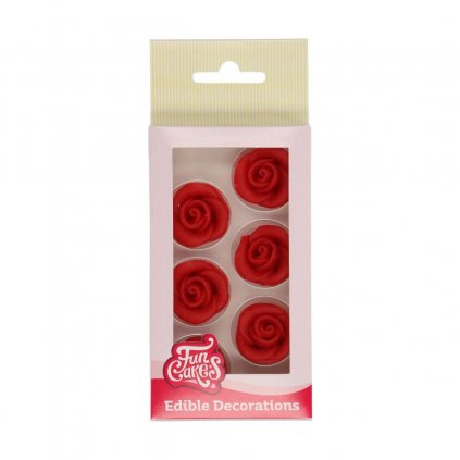Marcipánové zdobení 6ks červené růže - FunCakes  | Skvělé pro Váš domácí dort