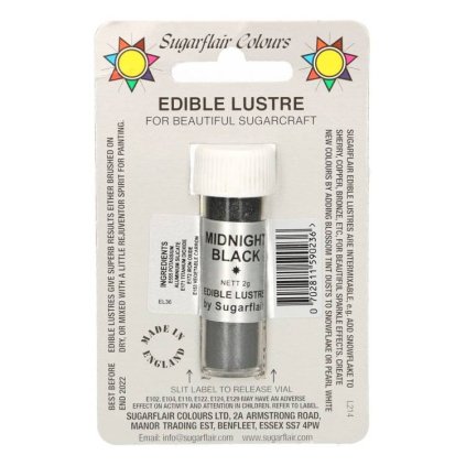 Jedlá prachová perleťová barva Sugarflair (2 g) Midnight Black (Bez E171) ♡