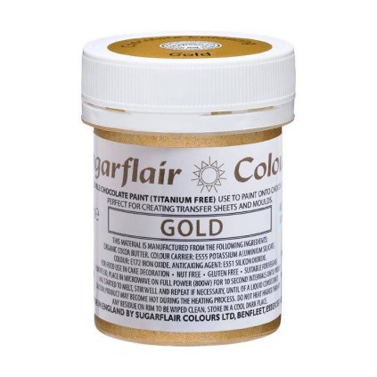 Barva na kreslení na bázi kakaového másla Sugarflair Gold (35 g) Bez E171 ♡