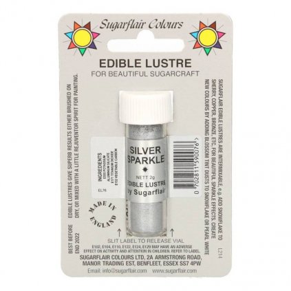 Jedlá prachová perleťová barva Sugarflair (2 g) Silver Sparkle (Bez E171) /D_E163T