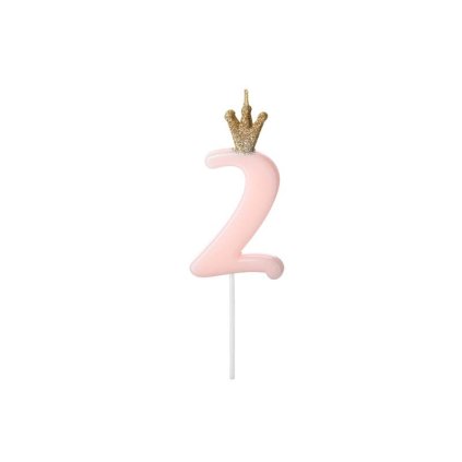 PartyDeco svíčka malá růžová s korunkou číslo 2 ♡