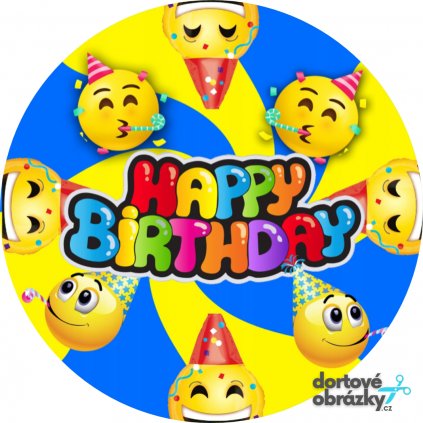 EMOJI - HAPPY BIRTHDAY (Zvolte VELIKOST průměr 20 cm ☝, Zvolte PODKLAD FONDÁNOVÝ DECORLIST ✴️)