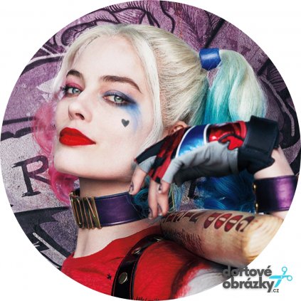 HARLEY QUINN (Zvolte VELIKOST průměr 20 cm ☝, Zvolte PODKLAD FONDÁNOVÝ DECORLIST ✴️)