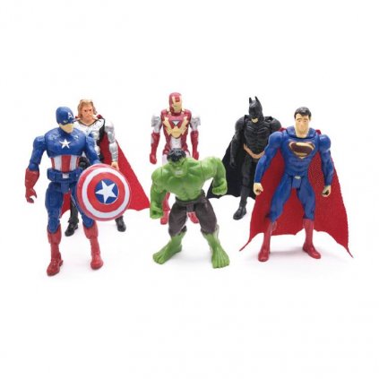 Figurky na dort Avengers, 6 ks, Iron man, Superman, Kapitán America, Hulk, Batman a Thor  | Cukrářské potřeby