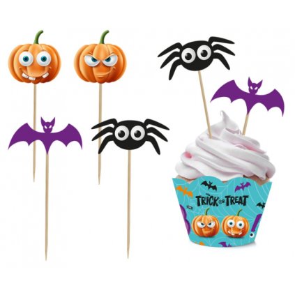 Zápichy a ozdoby na cupcaky Halloween - Trick or treat 12 ks  /BP