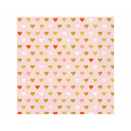 Papírové ubrousky růžové - barevná srdíčka 20 ks  /BP