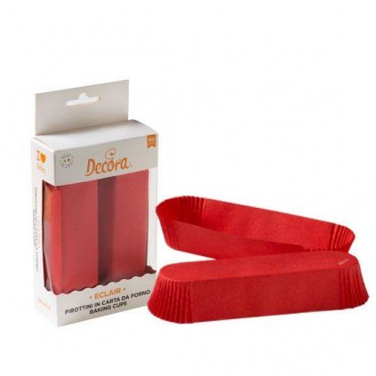 Papírové košíčky na eclair 135x33x28mm červené 60ks - Decora  | Cukrářské potřeby