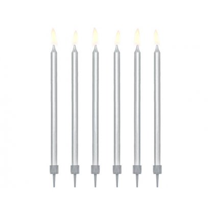 PartyDeco svíčky dlouhé stříbrné (12 ks) /D_SCD-1-018ME