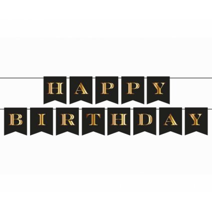 Party nápis girlanda Happy Birthday černo - zlatá 250 cm  /BP